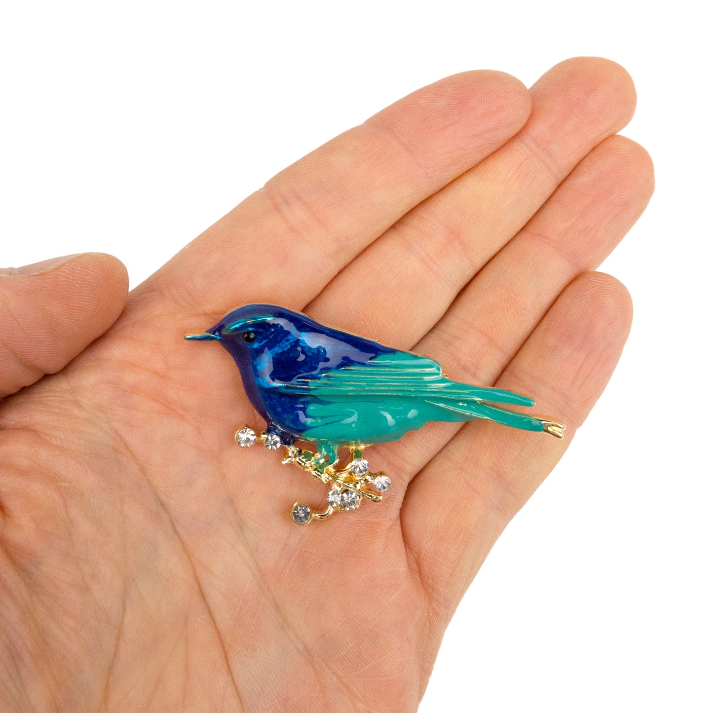 Ptaszek błękitno-niebieski - broszka z cyrkoniami