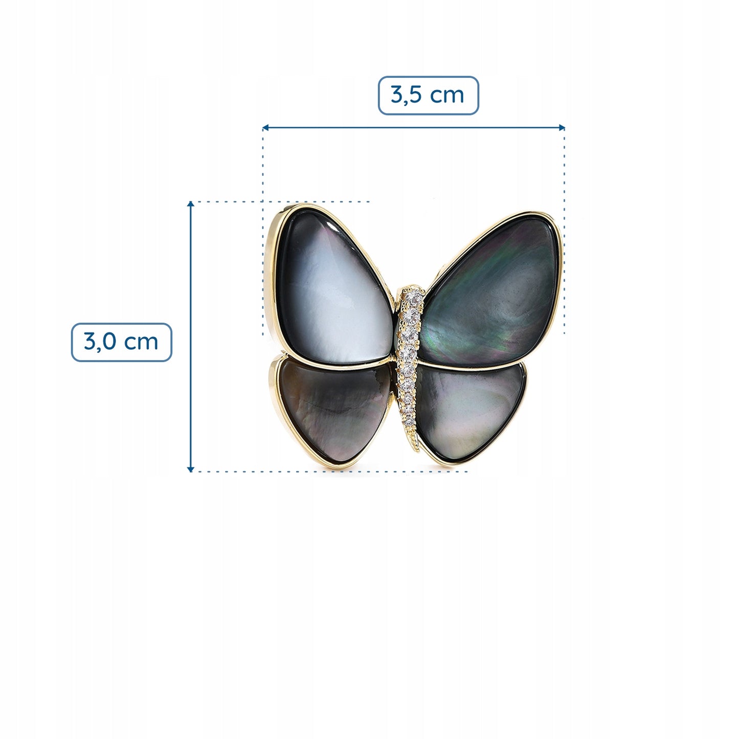 Motylek wypełniony masą perłową - pozłacana broszka 14K