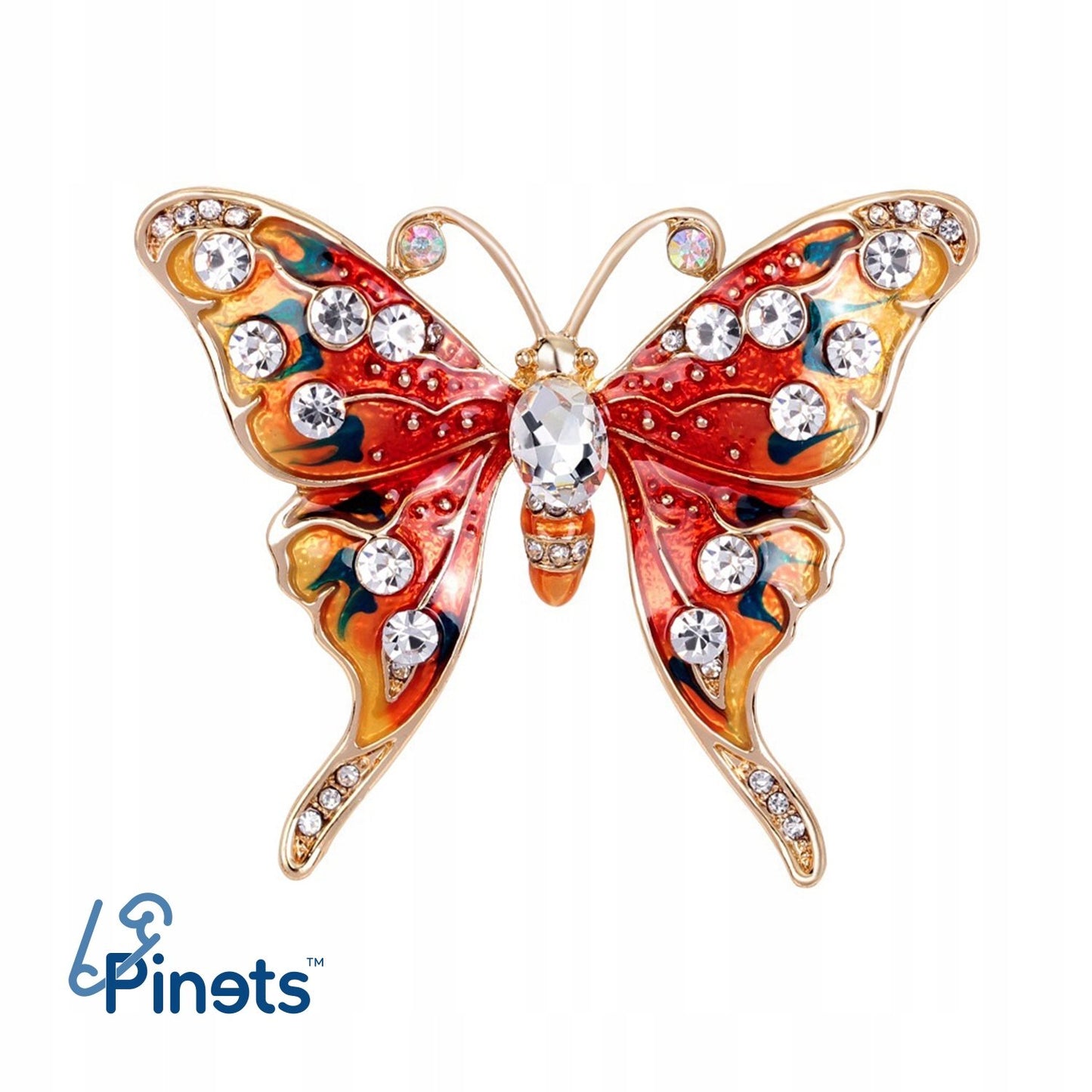 Motyl czerwony Broszka z cyrkoniami - Pinets Polska