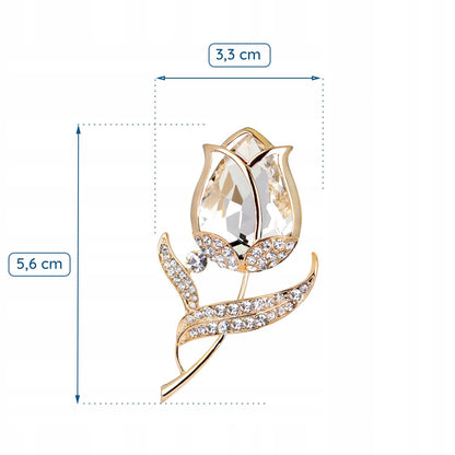 Róża z cyrkoniami złota broszka - Pinets Polska