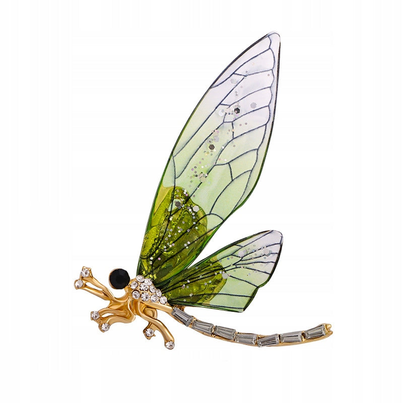 Ważka z zielonymi skrzydełkami z żywicy - broszka