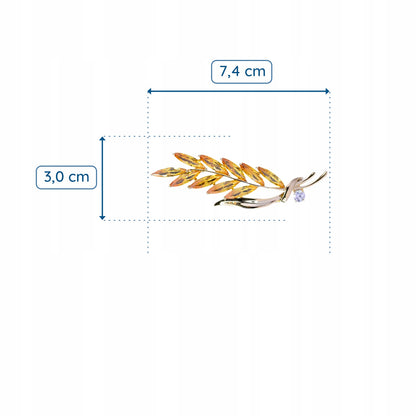 Złoty kłos pszenicy z cyrkonią - broszka