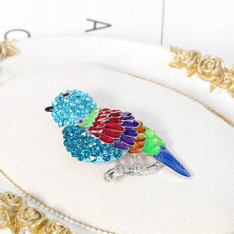 Ptaszek gołąb - broszka z kolorowymi cyrkoniami