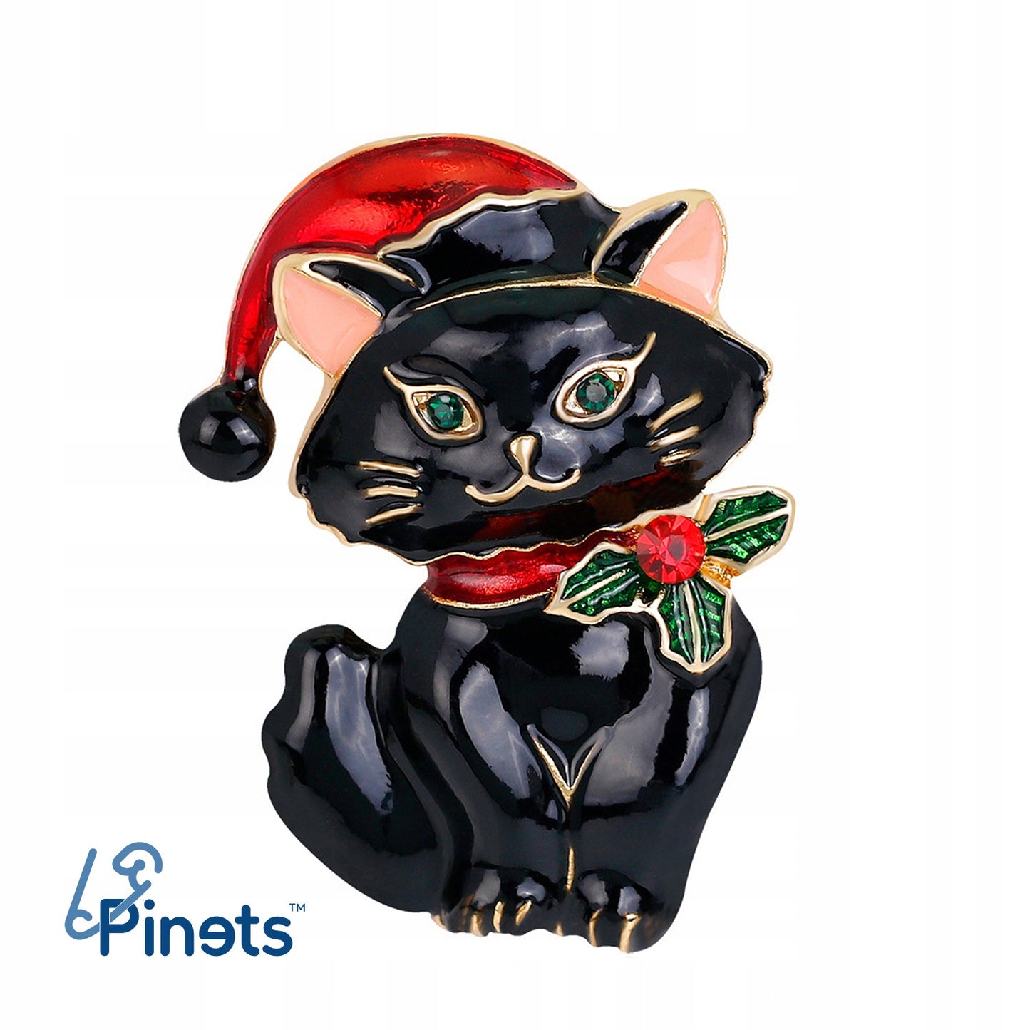 Świąteczny kotek z czapką Świętego Mikołaja - ozdobna broszka na święta