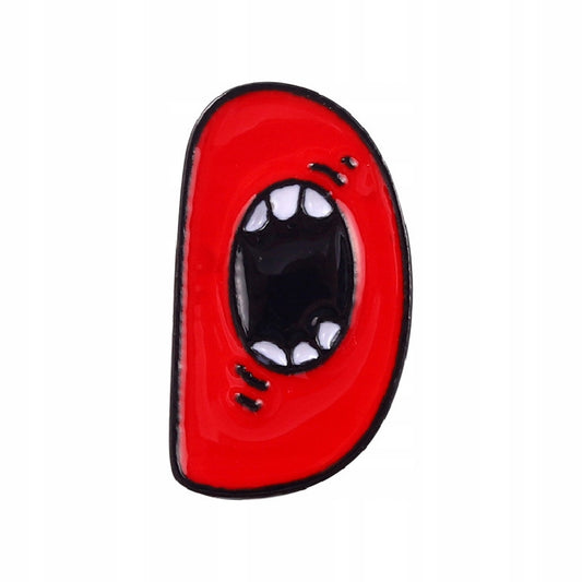 Litera D - czerwona przypinka z otwartymi ustami