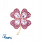Koniczynka czterolistna różowa z cyrkoniami - broszka na szczęście