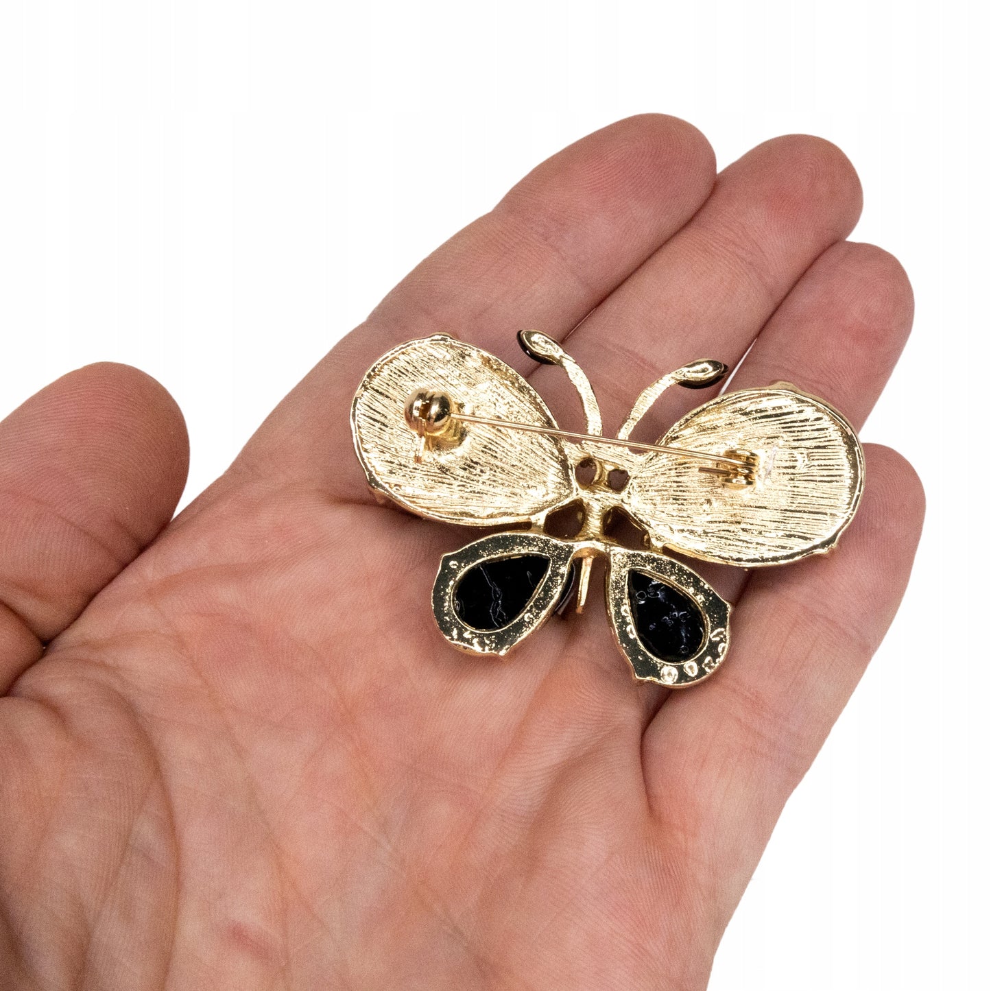 Motyl czarny - broszka z akrylu ozdobiona cyrkoniami