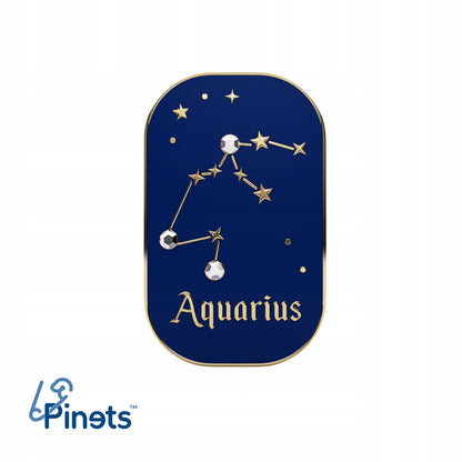 Znak zodiaku Wodnik (Aquarius) - przypinka z cyrkoniami wykończona 14K złotem