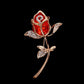 Czerwona róża z cyrkoniami broszka