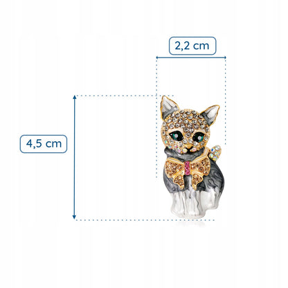 Kotek z kokardką broszka z cyrkoniami