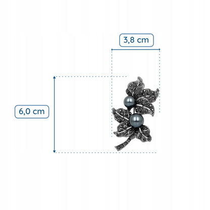 Klasyczna broszka barokowa z liśćmi i perełkami