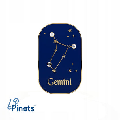 Znak zodiaku Bliźnięta (Gemini) - przypinka z cyrkoniami wykończona 14K złotem