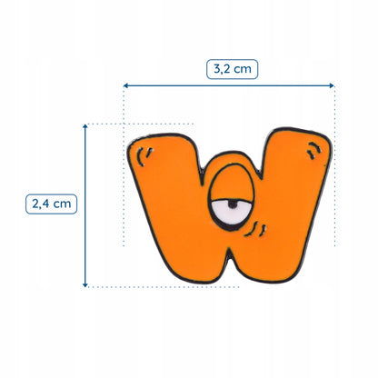 Litera W z okiem - pomarańczowa przypinka