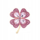 Koniczynka czterolistna różowa z cyrkoniami - broszka na szczęście