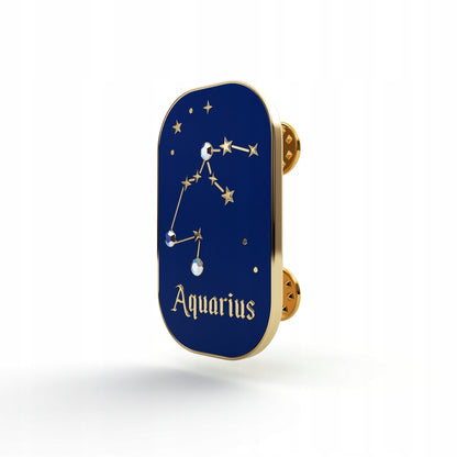 Znak zodiaku Wodnik (Aquarius) - przypinka z cyrkoniami wykończona 14K złotem